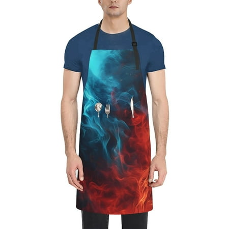 

Ocsxa Red And Blue Fire Apron With Pockets Kitchen Bib Waterproof Resistant Women Men Unisex Adjustable