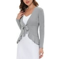 thumbnail image 5 of INSPIRE CHIC Women's Tie Front Long Sleeve Ruffled Hem Open Front Knit Cardigan S Light Gray, 5 of 8