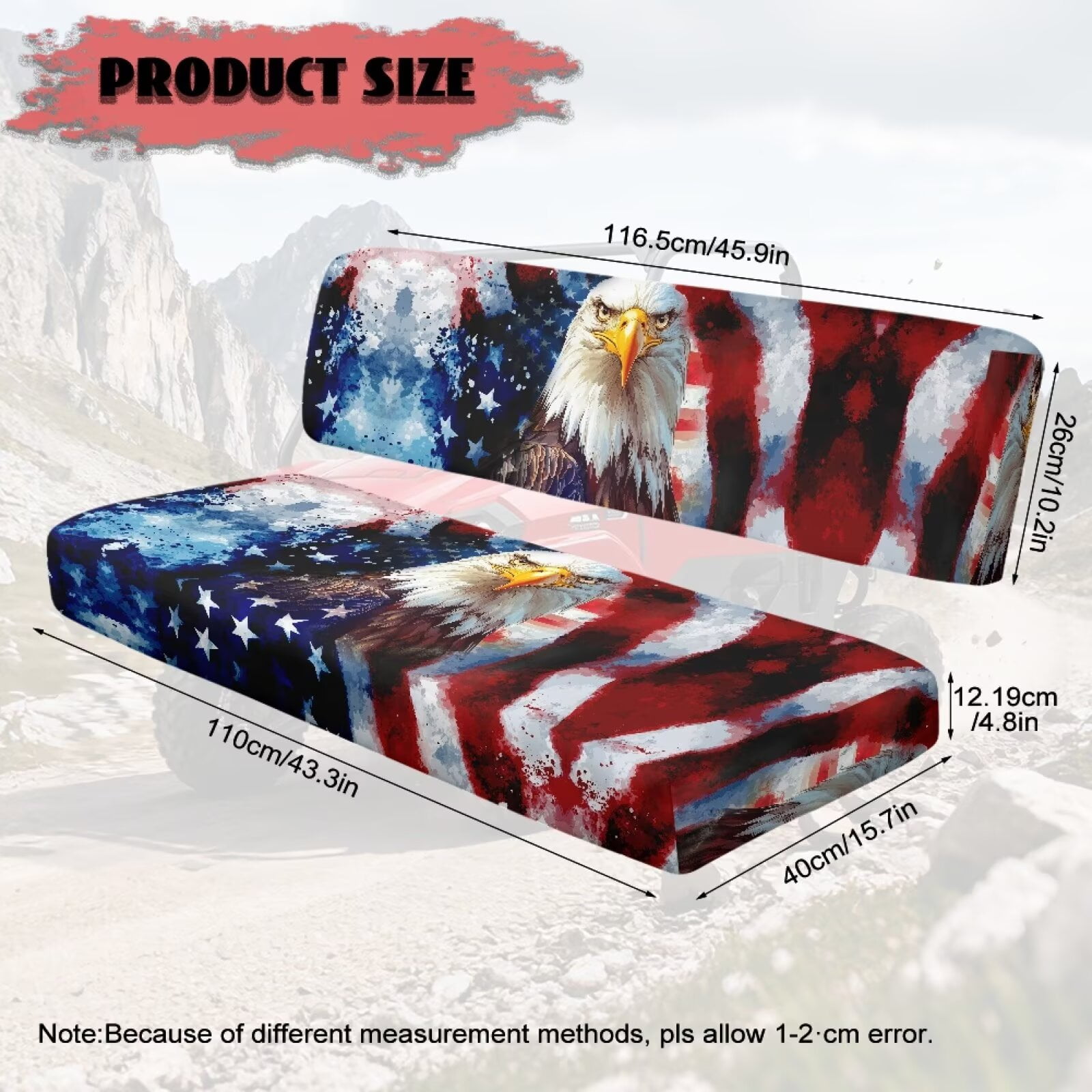 Uorisanigo UTV Bench Seat Cover Set Compatible with Kawasaki Mule, Scratch-Proof American Flag Eagle Front Bench Covers Protection, Accessories UTV Seat Cover Fit for Kawasaki Mule 4010