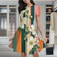 thumbnail image 2 of White Flowers Colorful Striped Background Women's Classic Swing Skater Dress Casual Work Party Cocktail Dresses, 2 of 6