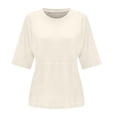 thumbnail image 4 of Blusa de manga media con cuello redondo lisa y casual para mujer: top de poliéster transpirable para el día a día o el trabajo, ligero y resistente a las arrugas, 4 of 5