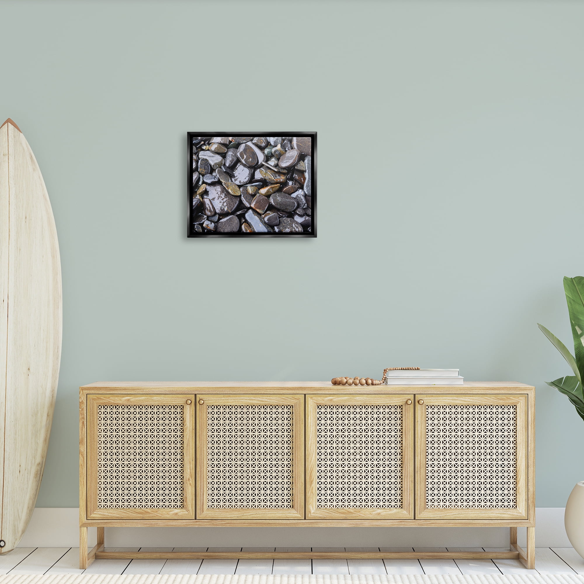 Stupell Coastal Beach Pebbles Rocks Landscape Photography Black Floater Framed Art Print Wall Art