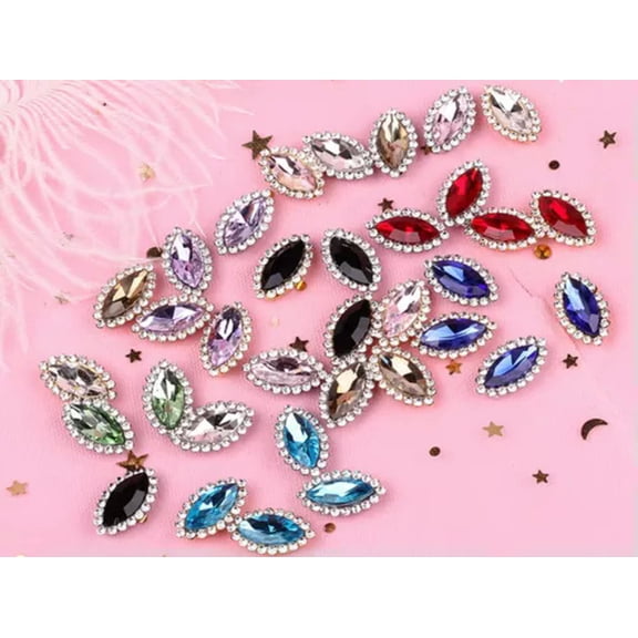 U8MO 20 Silver Rhinestone Bling Crystal Flatback Horse Eye Buttons 11X20mm Wedding-Silver Mixed Colour Crystal