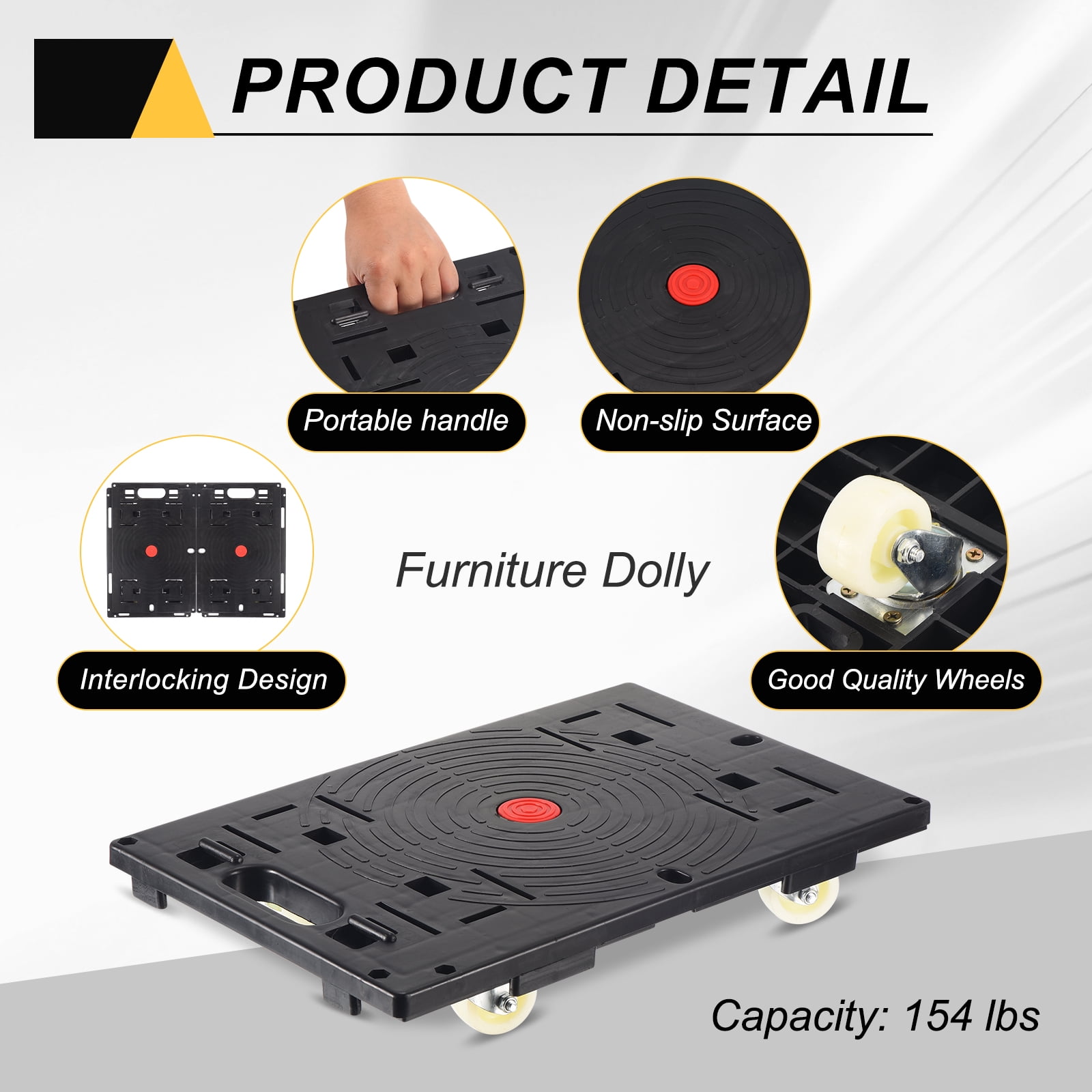 Uxcell Furniture Dolly Movers with 4 Wheels 330lbs Capacity for Heavy Furniture Black 1 Pack