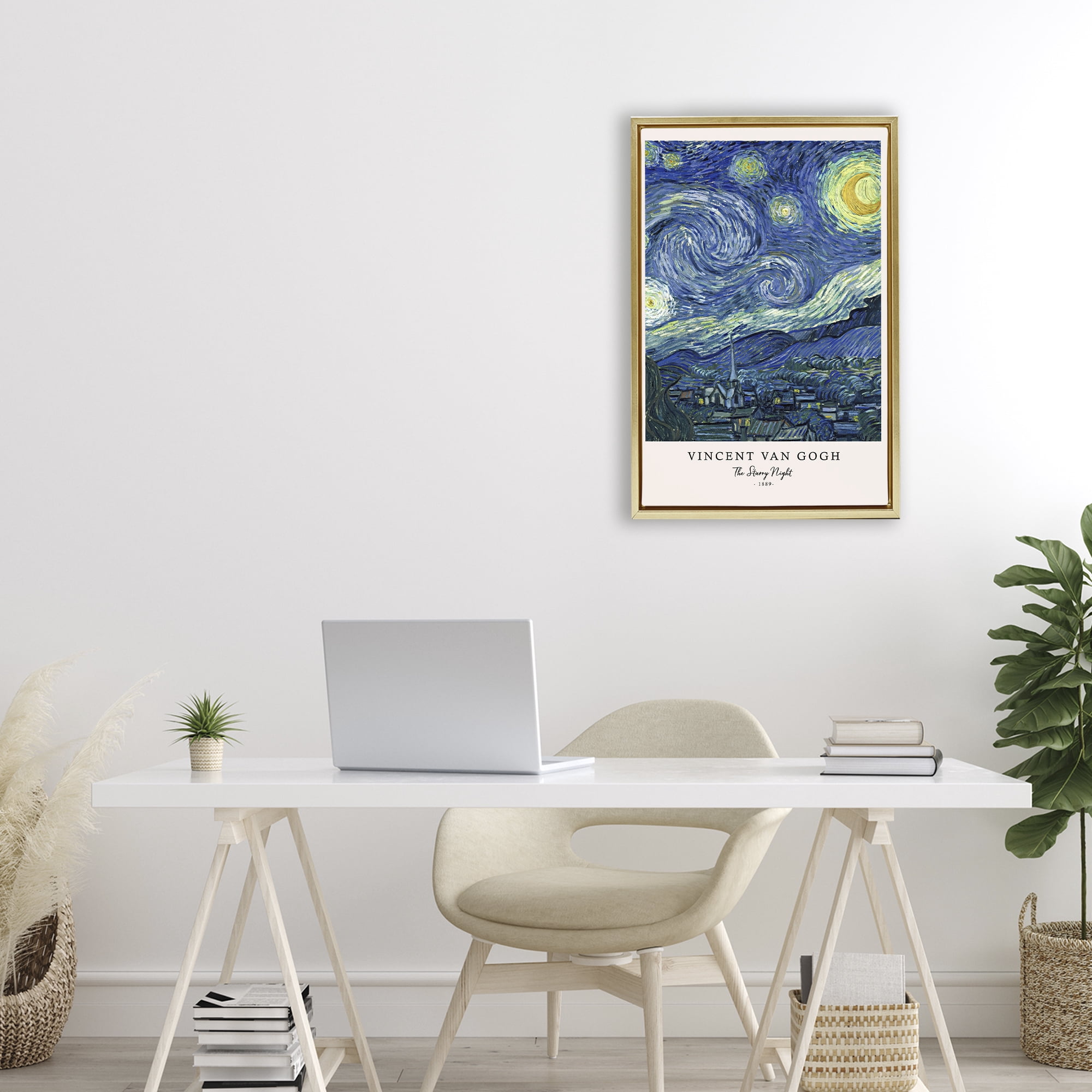 Stupell Industries Classic Starry Night Van Gogh Gold Framed Floater Canvas Wall Art, design by Vintage Hustle