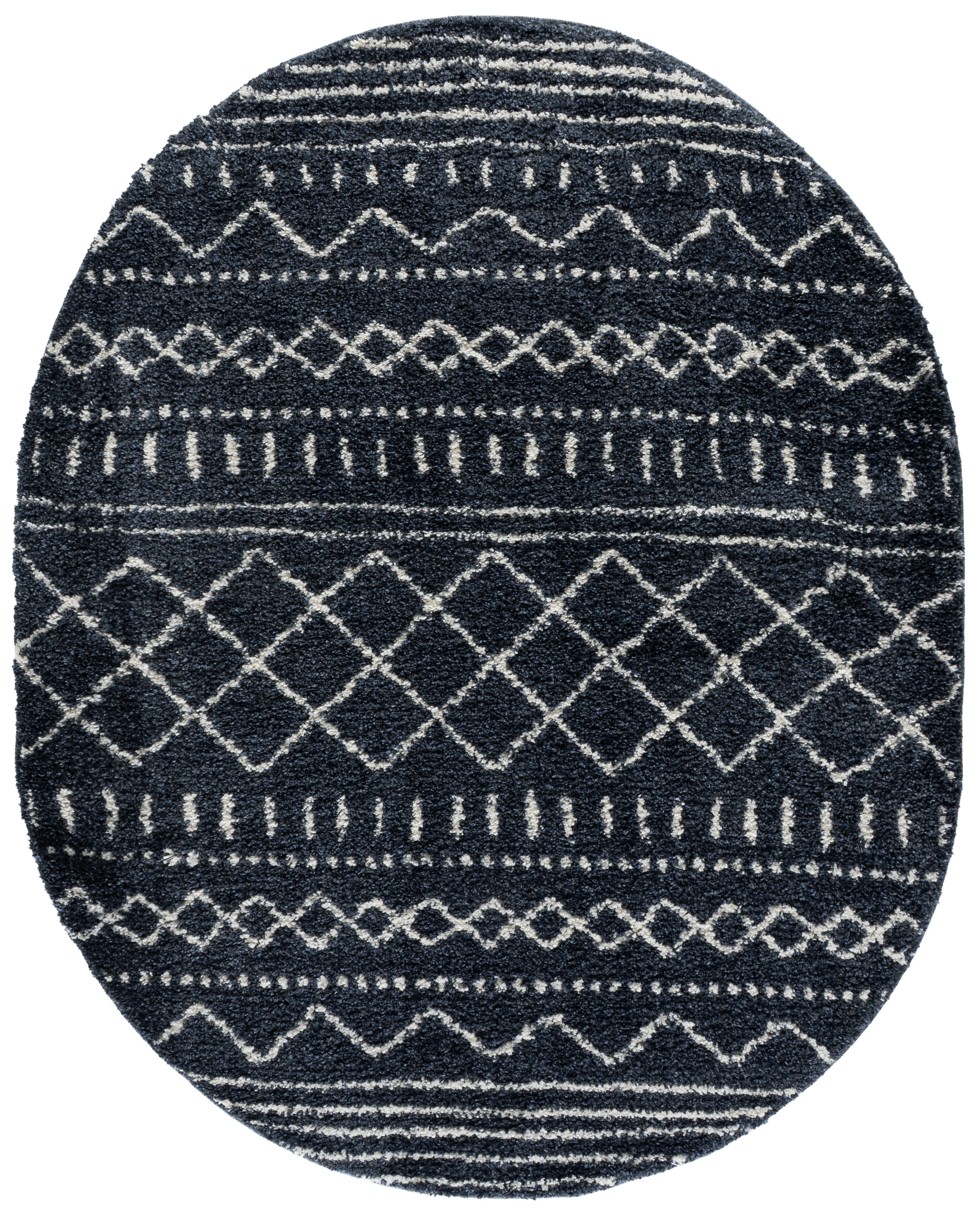 Safavieh Arizona Teagan Geometric Shag Area Rug, Slate Blue/Ivory, 6' x 8' Oval