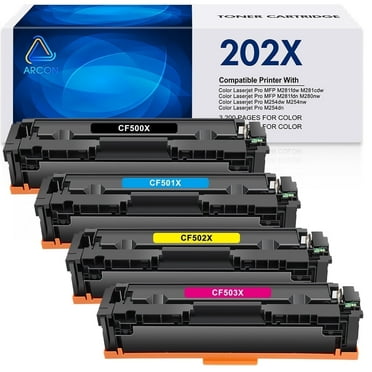 202X Toner Cartridges Compatible for HP 202X 202A CF500X CF500A HP Color LaserJet Pro MFP M281fdw M254dw M281cdw M281fdn M281 M254 CF501A CF502A CF503A Printer Ink (Black Cyan Yellow Magenta)