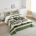 thumbnail image 4 of Happy Camping Bedding for Girls,Camper Comforter Set for Travel Trailers,RV Camping Car Down Comforter Twin,Retro Wood Rustic Farmhouse Style Beige Green Striped Quilt Camper Accessories for Inside, 4 of 5