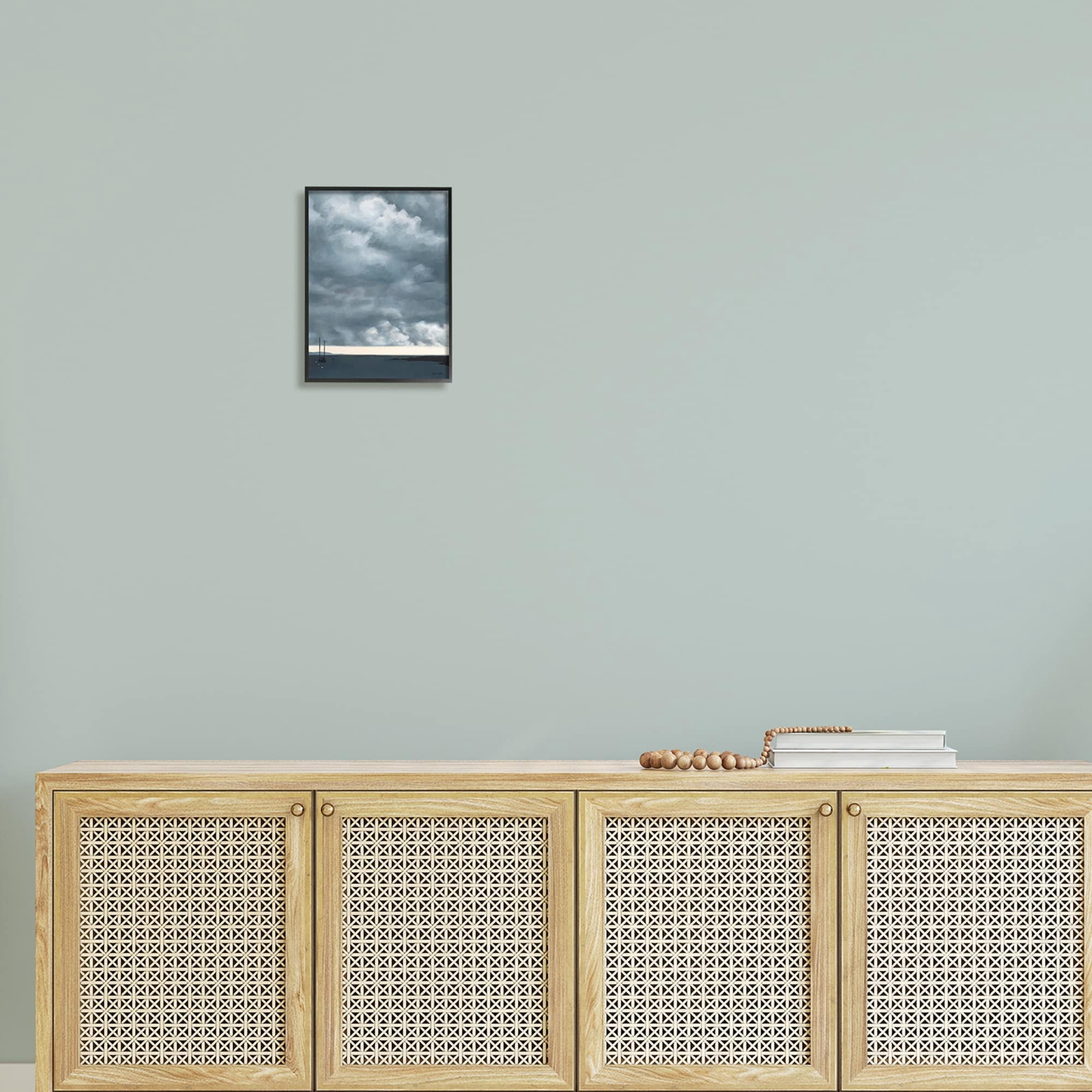 Stupell Industries Heavy Overcast Clouds Looming Ocean Water Boat Framed Wall Art, 11 x 14, Design by Jen Eitel