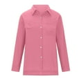 thumbnail image 3 of LYXSSBYX Shirts for Women Trendy Summer Women's Tops Fashion Solid Color Fake Pocket Button Shirt Lapel Long Sleeve Lapel Tops/Shirts, 3 of 5