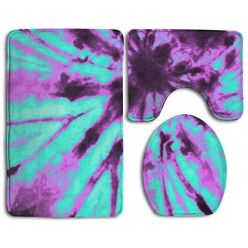 GOHAO Tie Dye 3 Piece Bathroom Rugs Set Bath Rug Contour Mat and Toilet