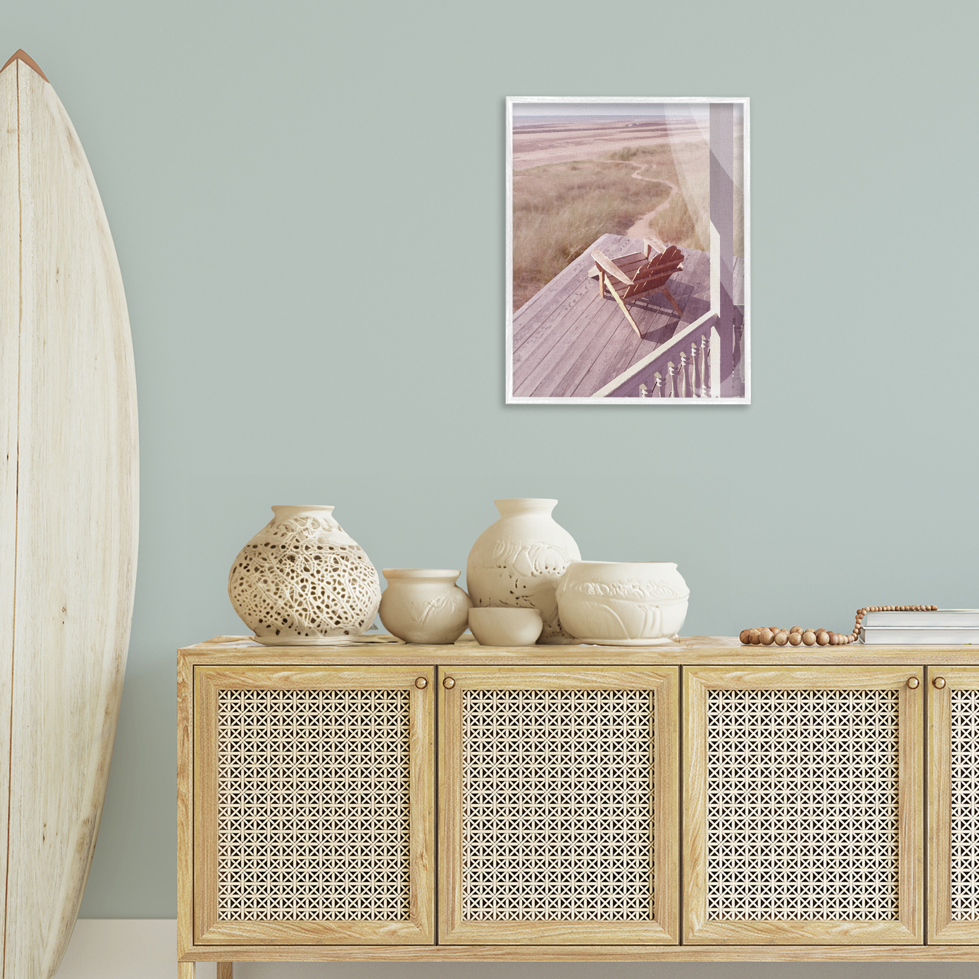 Stupell Industries Hamptons Beach Porch Landscape Painting White Framed Art Print Wall Art, 24 x 30
