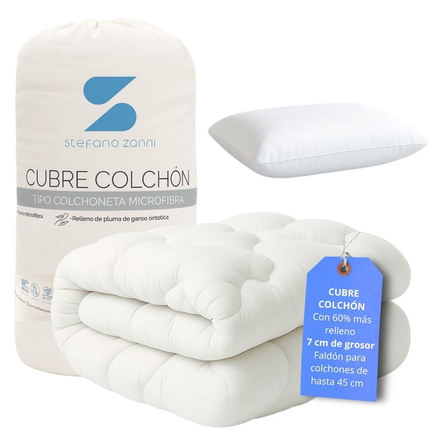 Cubre Colchón Individual Extra Relleno 7 cm De Microgel y Down Alternative + 1 Almohada De Regalo Stefano Zanni