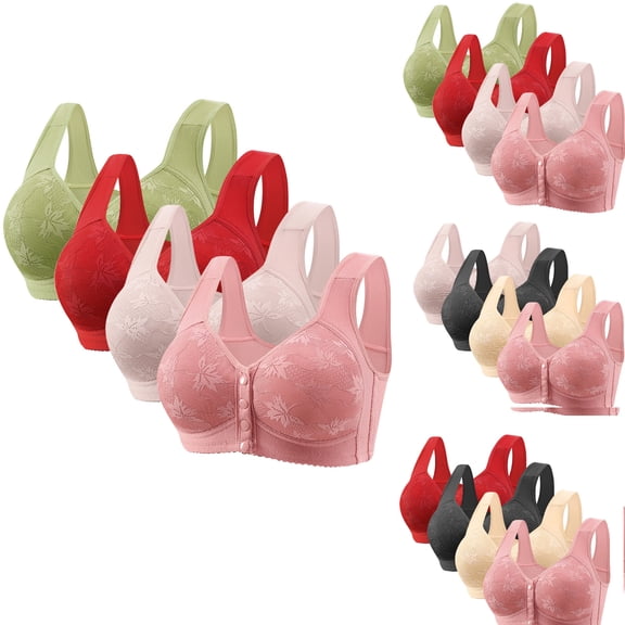 Yijfswar Front Clasp Bras for Women Wireless, Everyday Bras, Easy Close Bra, 4 pack