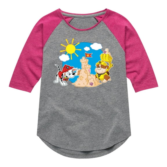 Paw Patrol - Marshall And Rubble Beach - Toddler & Youth Girls Raglan Graphic T-Shirt