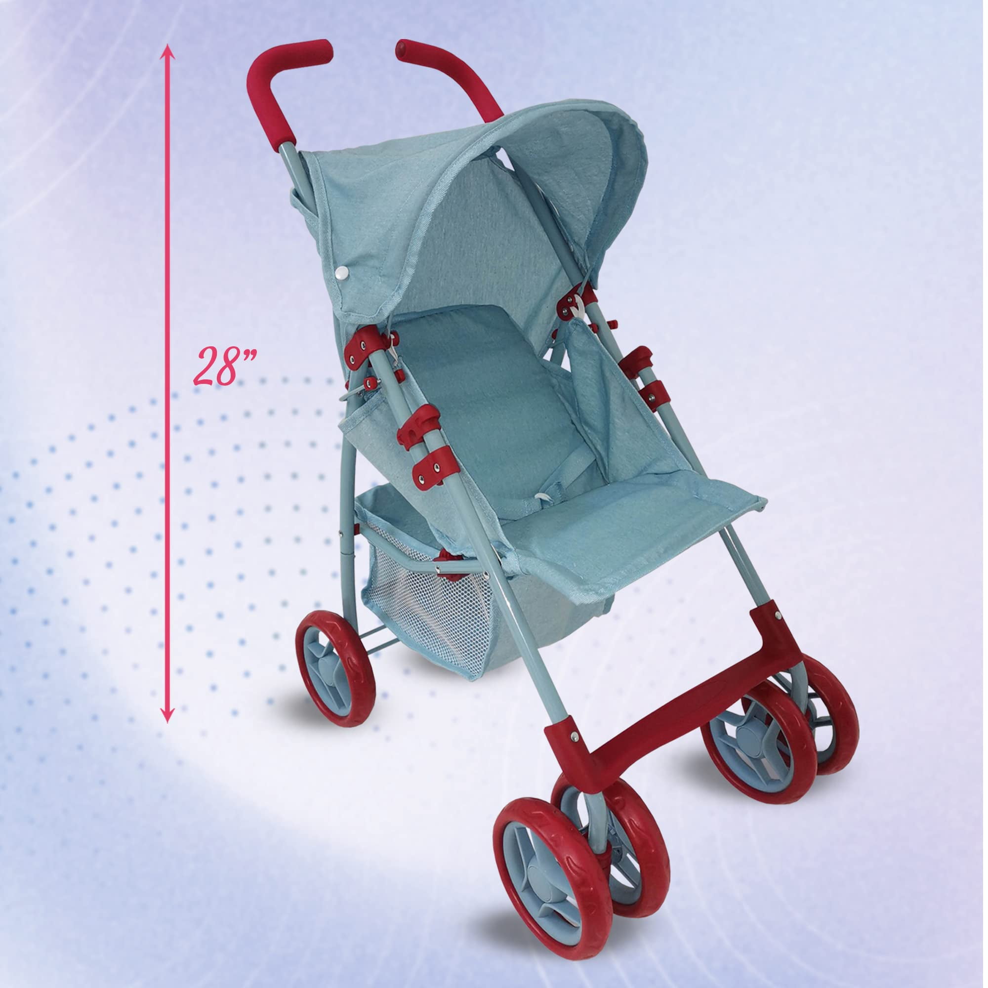 The New York Doll Collection Light Denim Print Baby Doll Stroller for Kids, Girls, Boys