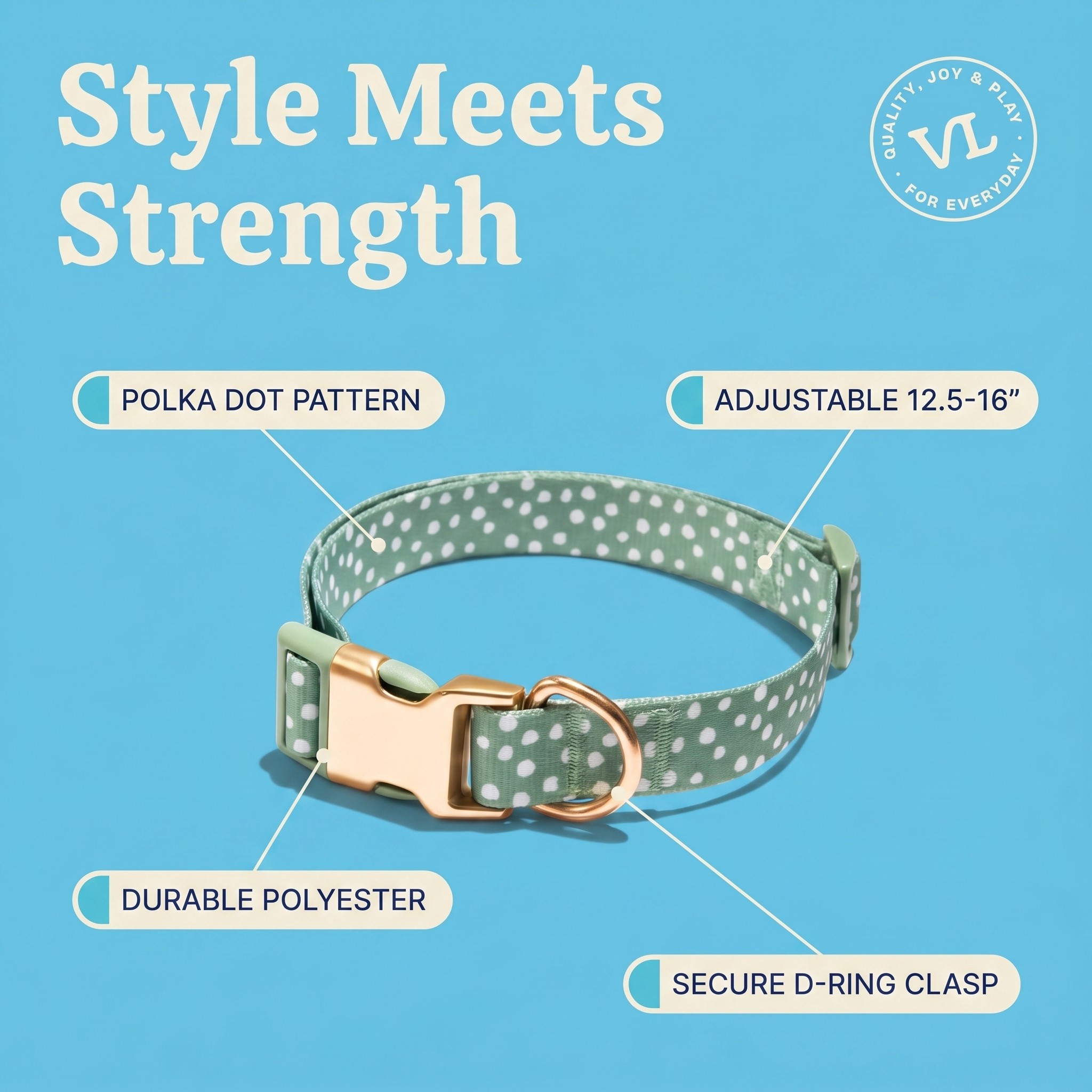 Vibrant Life Adjustable Green Polka Dot Dog Collar, Size M photo 5