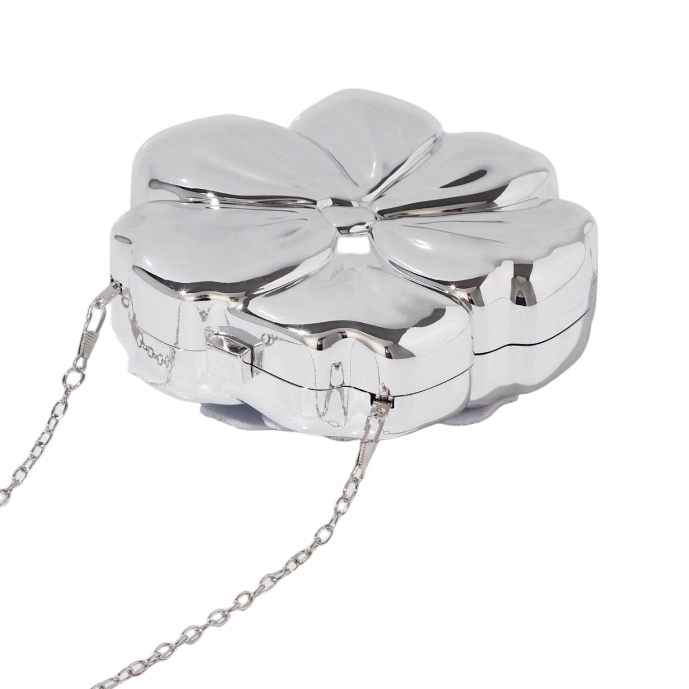 Elegant Silver Flower Acrylic Evening Clutch Bag with Crystal Rhinestones, Chain Strap, Luxurious Wedding Party Purse for Women