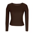 thumbnail image 4 of GEWSEY Womens Long Sleeve Shirts Fall Tops Crew Neck Base Layer Ribbed Slim Fitted Pullover (Brown, M), 4 of 6