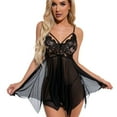 thumbnail image 2 of Sexy Lingerie, PUTUO Lingerie for Women, Lace Sling Chemise Naughty See Through Lingerie Set, Black, 2 of 6