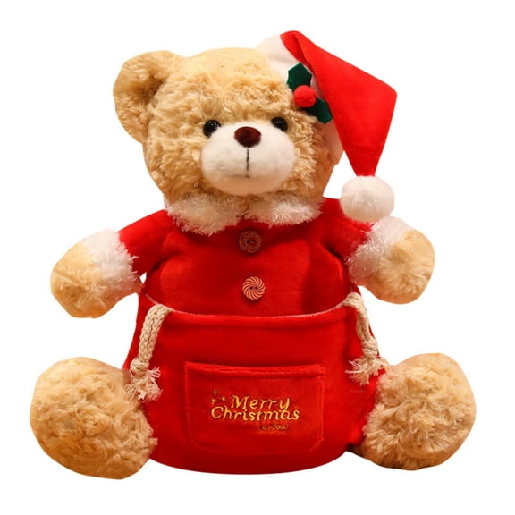 2026 Christmas Indoor Home Decor Christmas Bear Stuffed With Storage Cute Holiday Soft Santa Bear Keepsake With Drawstring Bag Cozy Ornament For Home Decor