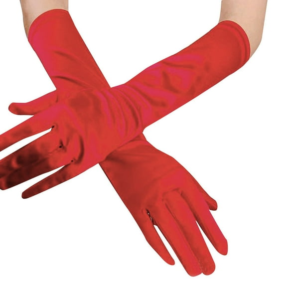 Pxiakgy gloves for women Gloves Womens Prom Opera Gloves Satin Wedding Long Bridal Evening Party Gloves/Mittens Red + One size