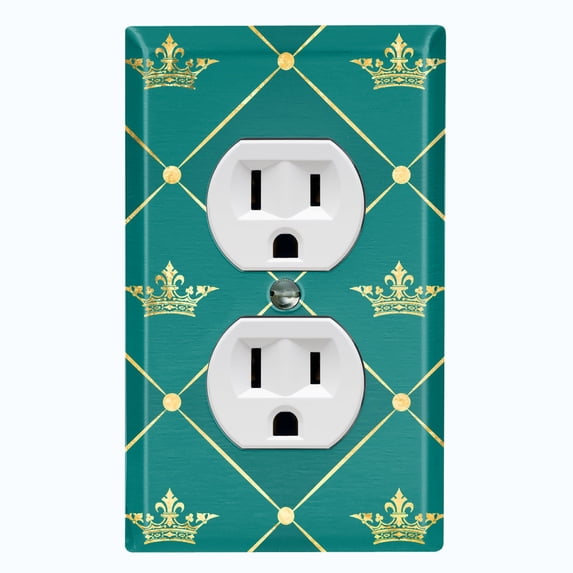Metal Light Switch Plate Cover Elegant Yellow Tufted Crown Emerald Damask DAM100