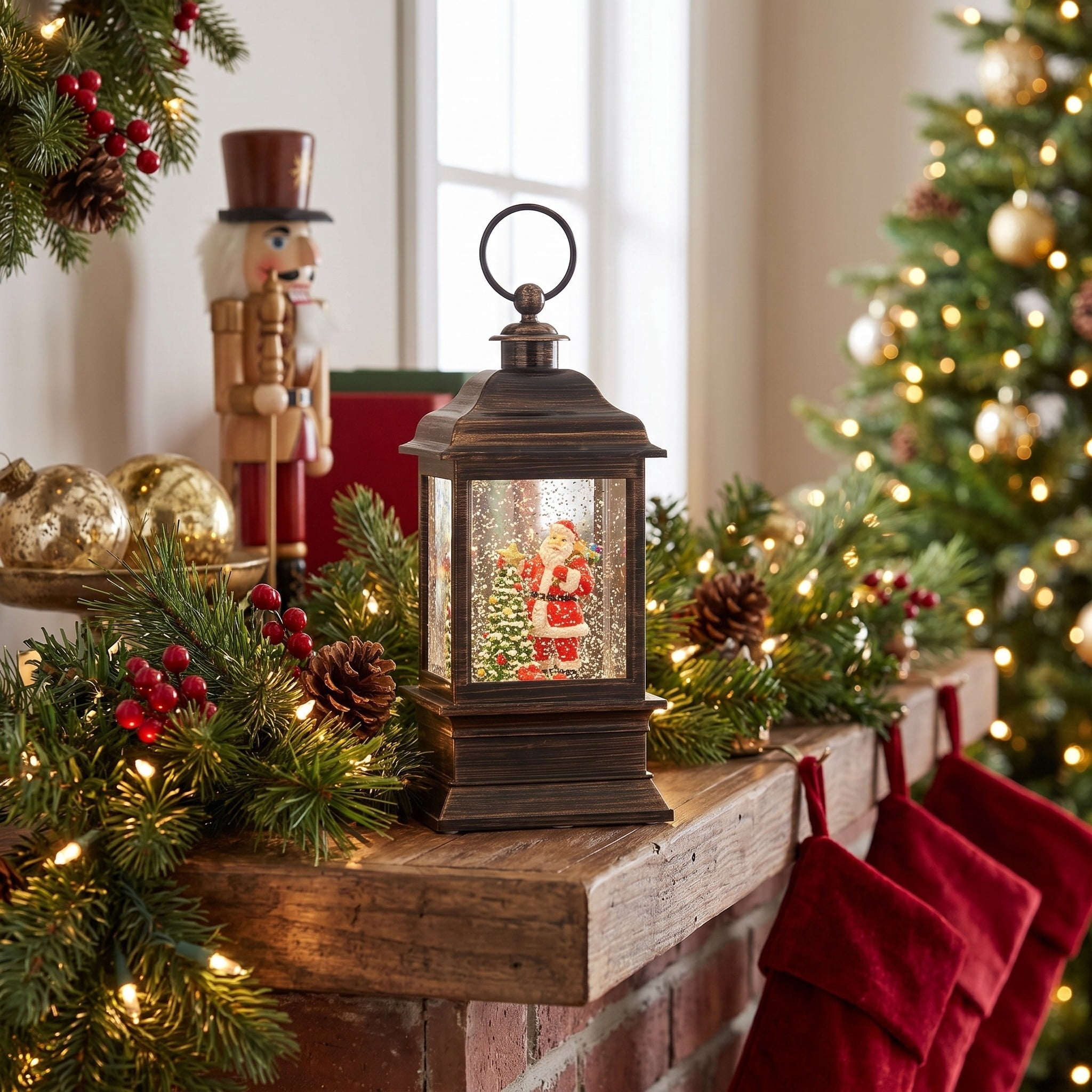 Light-Up Santa Square Water Lantern Christmas Decoration, Multicolor, 9", by Holiday Time