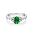 thumbnail image 2 of Gem Stone King 925 Sterling Silver Green Simulated Emerald and White Topaz Ring for Women (0.92 Cttw, Oval 6X4MM, Available in Size 5, 6, 7, 8, 9), 2 of 5