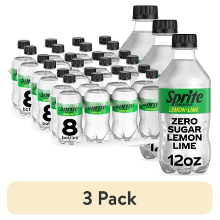 (3 pack) Sprite Zero Sugar Lemon-Lime Caffeine Free Soda Pop Bottles, 12 fl oz, 8 Pack