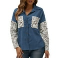 thumbnail image 1 of Camisa de mujer, Camisa suelta de mujer Pana Estampado de leopardo Botones de manga larga Camisas de Meterk Azul/Medio, 1 of 7