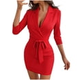 thumbnail image 1 of Vestido Largo de Manga Larga para Mujeres Moda Casual Cuello en V Plisado de Manga Larga Irregular Estilo Largo Vestido de Color Sólido, 1 of 8