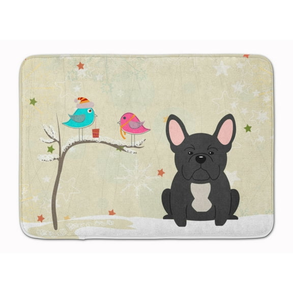 Christmas French Bulldog Black Machine Washable Memory Foam Mat