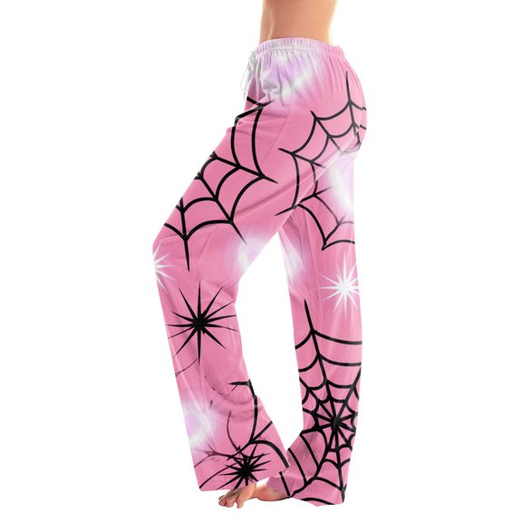 Domzest Halloween Pajama Pants Women Halloween Graphic Wide Leg Pj Bottoms Drawstring Elastic Waisted Funny Sleepwear Light Purple L