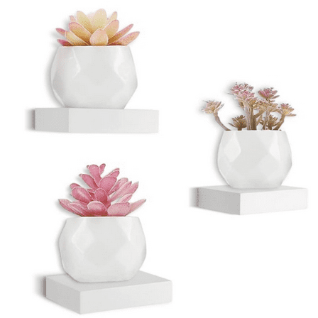 Small Floating Shelf 6 inch Wall Mounted Mini Hanging Display Shelves for Living Room Bedroom Bathroom Set of 3 White