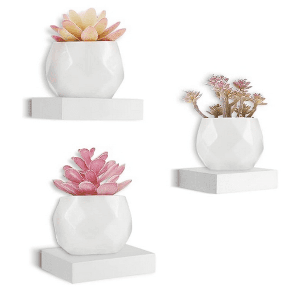 Small Floating Shelf 6 inch Wall Mounted Mini Hanging Display Shelves for Living Room Bedroom Bathroom Set of 3 White