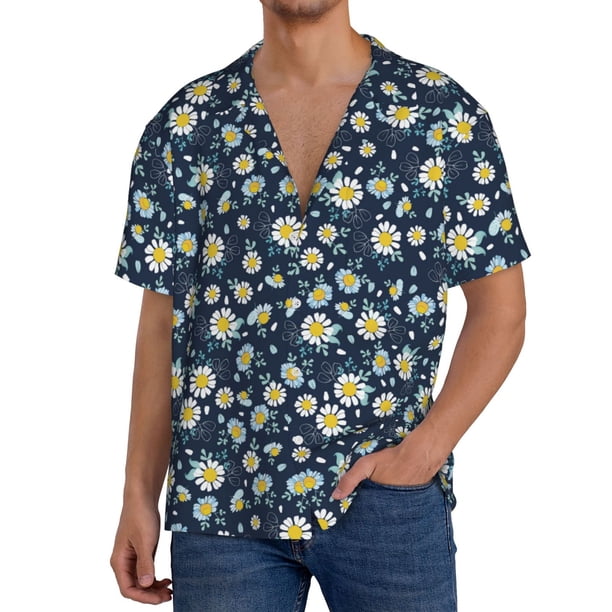 Fotbe Daisy Floral B Camisa Estampada de Manga Corta para Hombre, Casual de Verano, Estilo Playero, Sin Arrugas-3X-Large