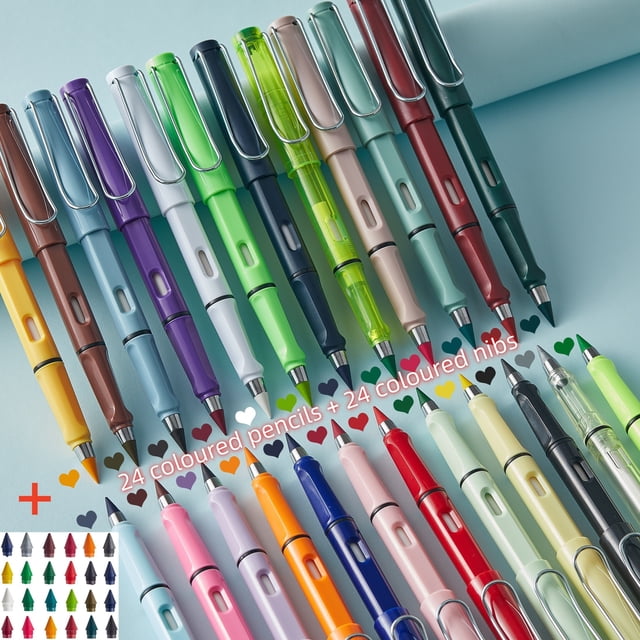 48pcs/set Vibrant Color Pencil Set - 24 Inkless Colors for Endless Creativity - Perfect for School Art, Sketching, Drawing, and Back to School Supplies, Kawaii Stationery