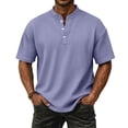 thumbnail image 2 of Dresfit Men's Henley Shirts Waffle Button Down Business T Shirts Short Sleeve Loose Lightweight Golf Tees Relaxed Fit Big and Tall Shirt Light Purple 3XL, 2 of 9