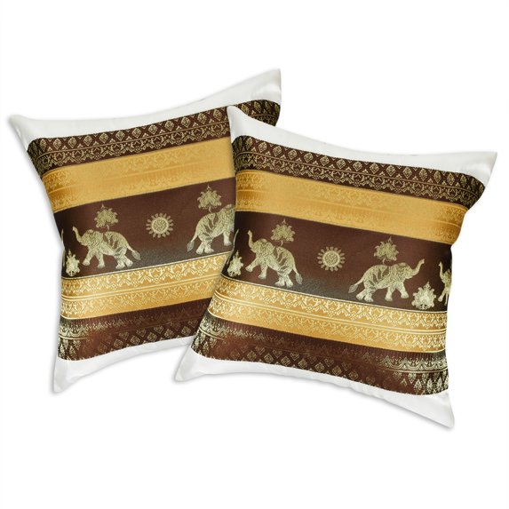 Neutral Thai Elephant Sun Stripes Silk Throw Pillow Cushion Cover Set