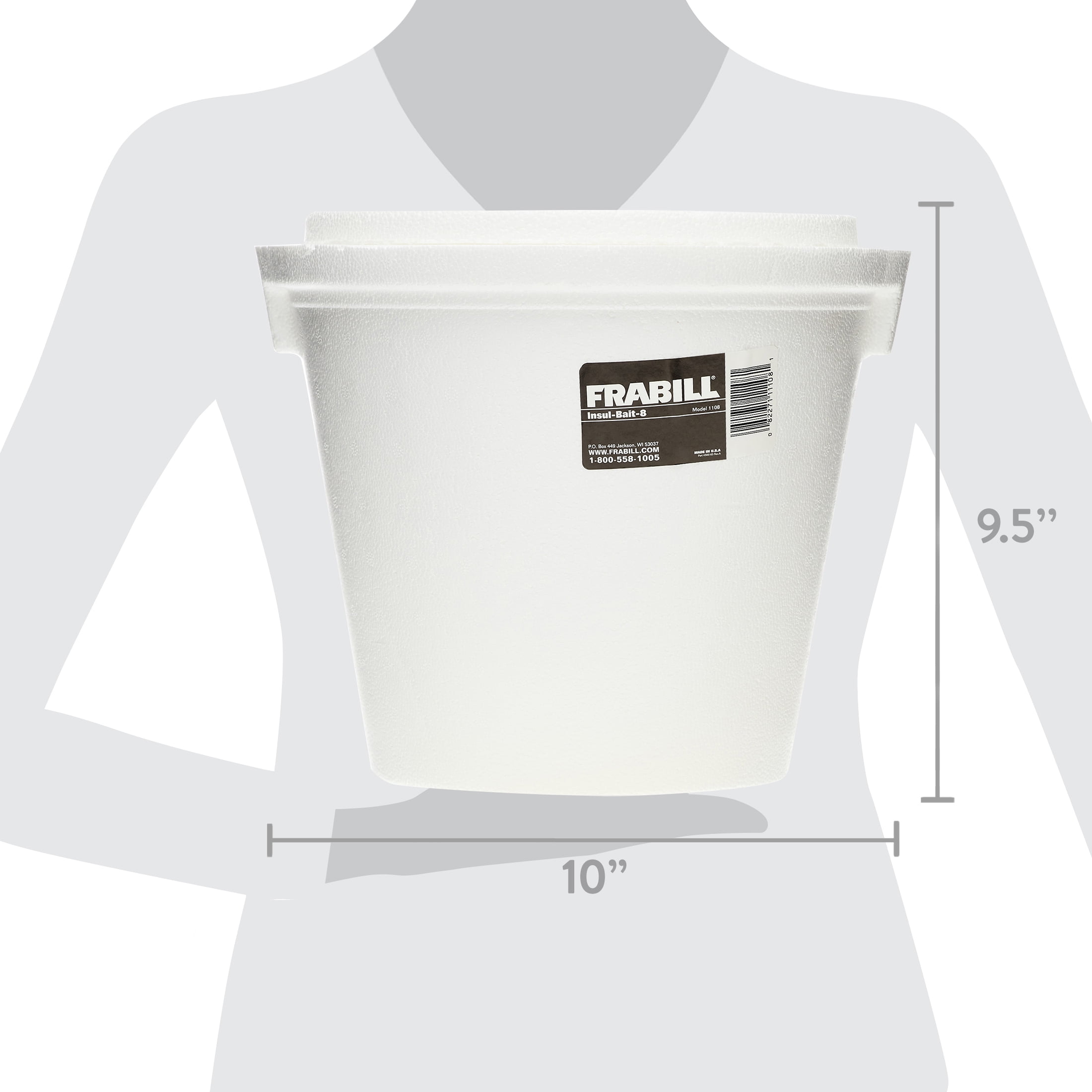 Frabill Fishing Insulated Styrofoam Bait Bucket, White, 8 Quarts/7.6 Liters