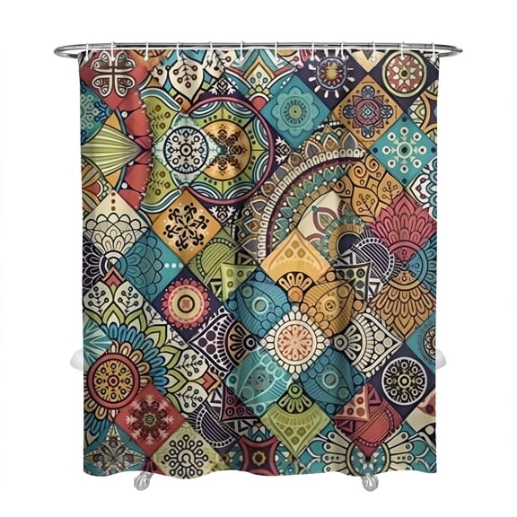 Extra Long Boho Shower Curtain 72x84 Inches - Vintage Floral & Tropical Leaves Pattern, Waterproof Bohemian Bathroom Decor with 12 Hooks, Tribal Rustic Style