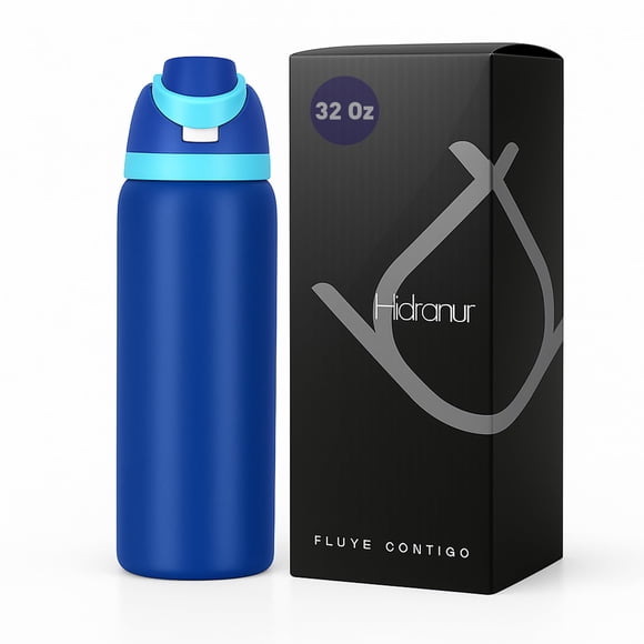Termo Botella de Agua Hidranur 32 Oz, Tapa Hermética Antifugas, Azul