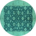 thumbnail image 1 of Ahgly Company Machine Washable Indoor Round Oriental Turquoise Blue Industrial Area Rugs, 8' Round, 1 of 4