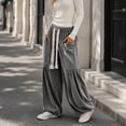thumbnail image 5 of Evdexr Womens Pants Bohemian Elastic Drawstring Trousers Corduroy Baggy Wide Leg Casual Slacks Travel Stylish Bottoms with Big Pockets Gray 2XL, 5 of 6