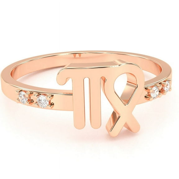 Virgo Zodiac Sign Diamond Ring In Solid 14k Rose Gold