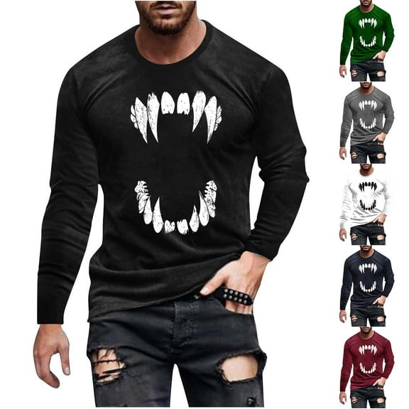 YOIAVAIOY Mens Halloween Pumpkin T Shirts 3D Graphic Shirts Crew Neck Long Sleeve Hispter Streetwear Tops Loose Fit Casual Blouse Tees Black M