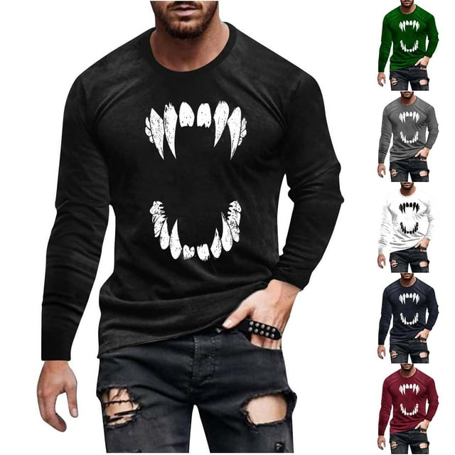 YOIAVAIOY T-Shirts Graphiques pour Hommes T-Shirt d'Halloween à Imprimé Araignée Manches Longues Col Rond T-Shirt Blouse Décontractée de Fête T-Shirts Vert XXXXXL