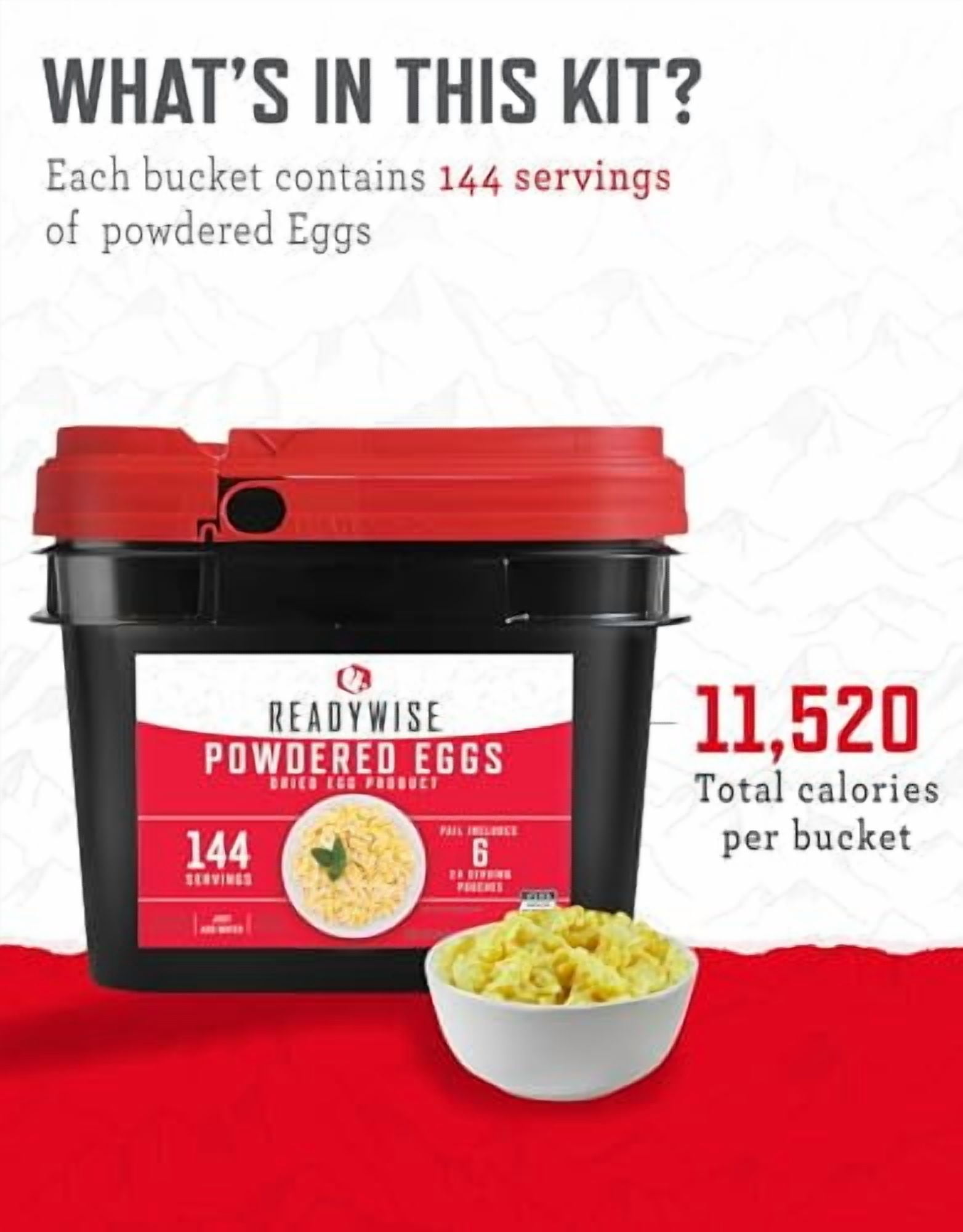 ReadyWise Egg Powder Emergency Food, Freeze-Dried, 144 Servings, Bucket