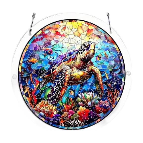 Sea Turtle Stained Glass Acrylic Jigsaw Puzzle Suncatcher Coastal Home Window Hanging Decor Gift